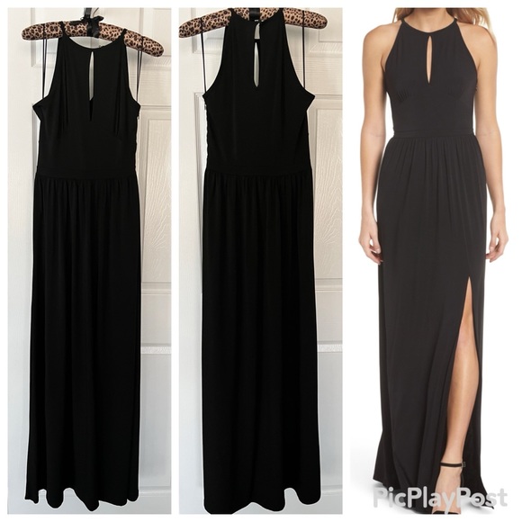 Michael Kors Black Keyhole Maxi STRETCH Dress XS HIGH SLIT WORN ONCE LIKE NEW - Picture 4 of 10